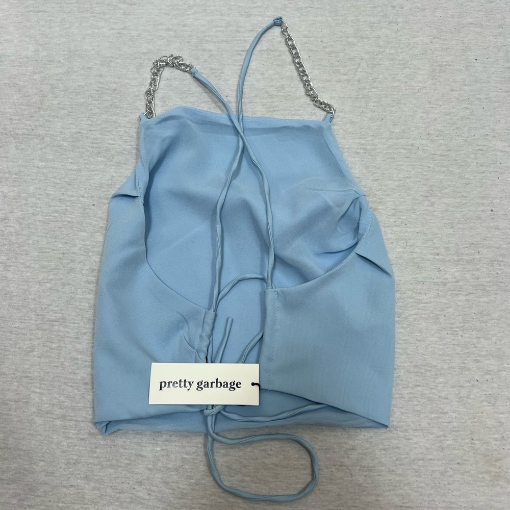 Baby Blue Backless Crop Top with Silver Details